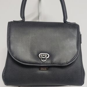 Handmade Black Rolked Top-Handle Mini Handbag.